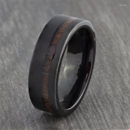 Wedding Rings High Quality Titanium Ring For Men.Pure Black Surface With Long Wood Texture Stainless Steel Ring.Fashionable Men's Style