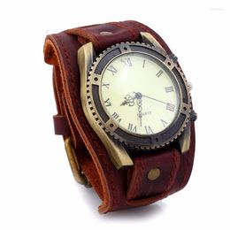 Wristwatches Gnova Platinum Vintage Retro Wide Genuine Leather Strap Watch Men Fashion Smooth Surface Bracelet Bangle B050