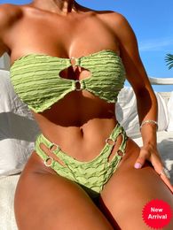 Bandeau Womens Swimsuit 2023 Female Swimwear High Waist Bikini Ribbed Sexy Swimming Suits Beachwear Brazilian Biquini Bather