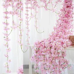 Decorative Flowers 2.2m Artificial Cherry Blossom Flower Rattan Wedding Arch Wreath Ivy Decoration Fake Silk Vine Party Home Garden Hanging