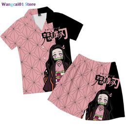 wangcai01 Women's T-Shirt New Japan Anime Don Slayer Costume Pajamas Kimetsu No Yaiba Tomioka Giyuu Parent-Kids Homme Wear Women Men Boys Girls Pajamas 0321H23