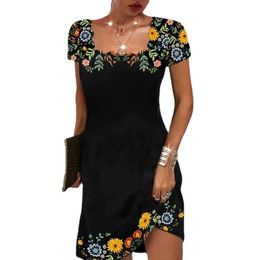 Casual Dresses Summer Women's Wavy Neck Print Short-sleeve Dress Elegant Casual Floral Theme Printed Female Fashionable Knee Length Dress 230321