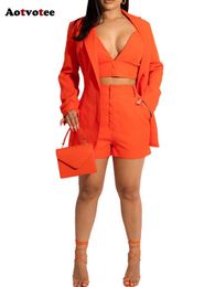 Women's Tracksuits Aotvotee Suits 2 Piece Sets Womens Outfits 2023 New Fashion Office Ladies Long Sleeve Turn Down Collar Tops 5 Button Shorts P230307