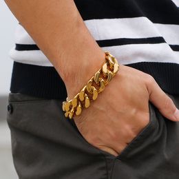 Charm Bracelets Fashion Men Silver Colour Gold Stainless Steel Heavy Chunky Link Chain Bracelets Bangles Jewellery 230320