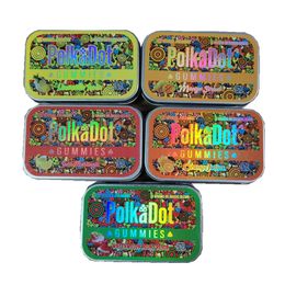 Polkadot gummies 4 그램 포장 상자 사워 gummies 직사각형 주석 금속 포장 원피스 플립 오픈 창 보관 상자 버섯