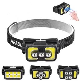 Led Sensor headlamp flashlight Powerful Waterproof Running Headlamps USB Rechargeable 5 mode Mini COB Headlight for outdoor Cycling Fishing Traveling Camping