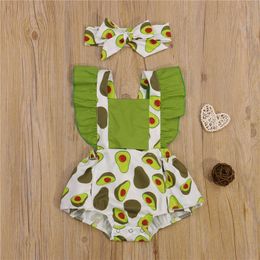 Clothing Sets Two Piece Newborn Baby Girl Clothes Sets Summer Watermelon Outfits AvocadoStrawberryCorn Print Fly Sleeve Square Collar Romper Z0321