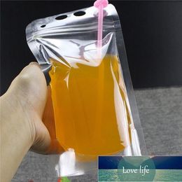 Quality Clear drink pouches bags frosted zipper plastic drinking bag with straw standup with holder reclosable heatproof for liquid juice 100pcs