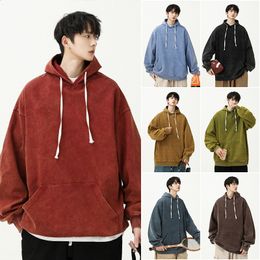 Spring 2023 Washed Men Hoodies Fashion Solid Colour Large Size Unisex Hooded Sweatshirts Hip Hop Male Clothing