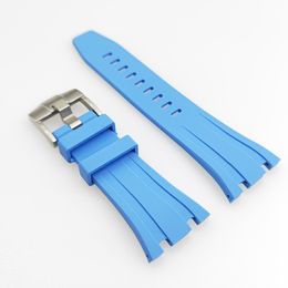 27mm Baby Blue Rubber Band 20mm Tang Buckle Strap Steel Connector Links Fit For AP 39 mm 41 mm Royal Oak Wristwatch Watch