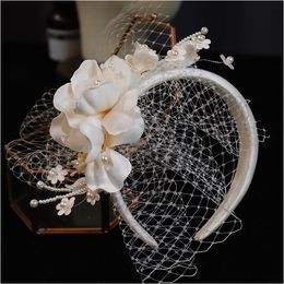 Wedding Hair Jewelry Pearl Bridal Banquet Hair Wear Bow Hairband Satin Korean Wedding Hair Accessories tiara 230320