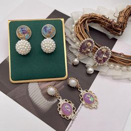 Stud Earrings Cute Pearl Ball Charm Purple Resin Glitter Pendant Korean Jewelry