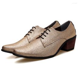 Dress Shoes Merkmak Men Oxford Lace-Up Pointed Toe High Heels Gold Silver Wedding Groom Bling Glitter Party Fotwear