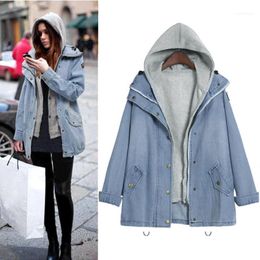 Women's Jackets Autumn Winter Coat Women Casual FashionWinter Warm Collar Hooded Jacket Denim Trench Parka Outwear W1028