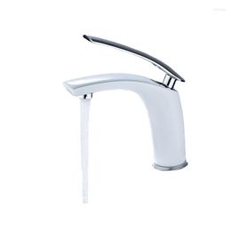 Bathroom Sink Faucets And Cold Mixer For Basin Faucet White Single Seat Hole Mounted