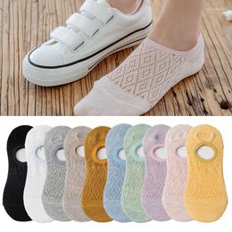 Women Socks 10 Pairs Mesh Ventilation Invisible Boat High-heeled Shoes Summer Pink Girls Lady Spring Autumn 35-40 Solid Colour