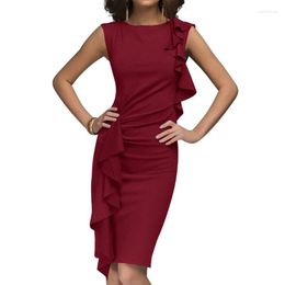 Casual Dresses Women Sleeveless Patchwork Ruffles Bodycon Evening Party Cocktail Dress Elegant U4LF