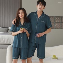 Women's Sleepwear Silk Women Pyjamas For Couples Spring Summer Loose Cool Pyjama Sets Luxury Jacquard Pijama Soft Skin-friendly Pyjama Men