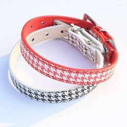 Dog Collars Fashion Red Black Swallow Gird Collar Pu Leather Adjustable Plaid Puppy Cat Necklace