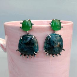 Stud Earrings KKGEM 23x23mm Natural Blue Apatite Green Agate Cz Dangle Gemstone Fashion Jewellery