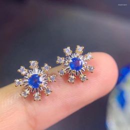 Stud Earrings Natural Sapphire Simple Ellipse Ear Studs S925 Pure Silver Fine Fashion Charming Jewelry For Women