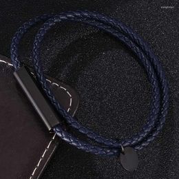 Charm Bracelets Est Fashion Jewellery Blue Double Leather Bracelet For Women Men Stainless Steel Magnetic Buckle Wrap SP0687