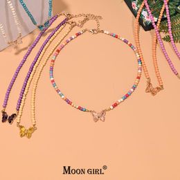 Pendant Necklaces Cute Butterfly Choker 4mm Colourful Stone Necklace For Women Fashion Summer Friendship Jewellery MOON GIRL Design