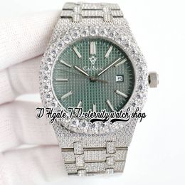 BZF sf15510 Japan M8215 Automatic Mens Watch Iced Out Big Diamond Bezel Green Texture Dial Stick Markers Stainless Steel Diamonds Bracelet eternity Jewellery Watches