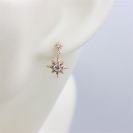 Stud Earrings ZFSILVER S925 Sterling Silver Fashion Trendy Diamond-set Rose Hexagram Star Jewelry For Women Charm Partys Girls