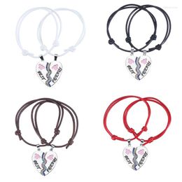 Charm Bracelets 2Pc Heart-Shaped Stitching Friend Series Inlaid Coloured Rhinestone Bracelet Carving Female Jewellery Direct Sales 2023