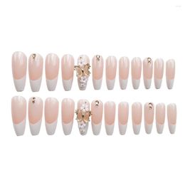 False Nails 24pcs Attractive Butterfly Flower Pink Fake Nail Embellished Manicure Set For Home Decoration