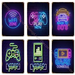 Video Game Console Neon Metal Sign Tin Sign Tin Plates Wall Decor Retro Vintage Neon Sign For Man Cave Cafe Pub Home Club 30X20cm W03