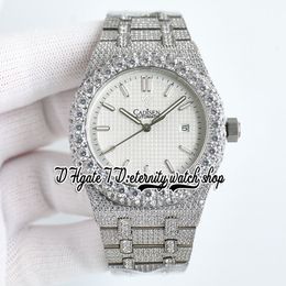 BZF sf15500 Japan M8215 Automatic Mens Watch Iced Out Big Diamond Bezel White Texture Dial Stick Markers Stainless Steel Diamonds Bracelet eternity Jewelry Watches