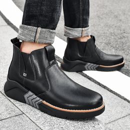 Misalwa Elevator Boots Men Original Rubbing Leather Men Chelsea Boots Ankle Thick Sole Platform Men Casual Height Incr