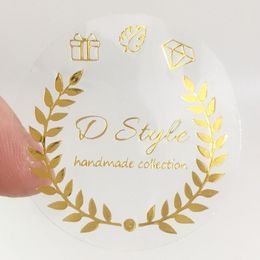 Other Event Party Supplies 100PCS/Lot Gold Foil Custom Stickers 3CM 4CM 5CM Personalized Labels Stamp 6cm 7cm 8cm Any Size can be Made For Wedding 230321