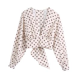 Women's Blouses & Shirts Women 2023 Fashion With Bow Tied Polka Dot Crop Vintage Long Sleeve V Neck Female Streetwear