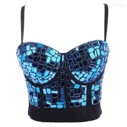 Women's Tanks Dancing Elastic Camis Laser Paillette Vest Crop Top Corsage Sexy Woman Clothes Push Up Bra Backless Bustier 2023 Party Club