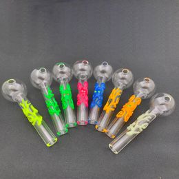 Wholesale 4inch Mini luminous Grow In Dark Glass oil burner pipe Cute octopus hand tube nail pipes for smoking