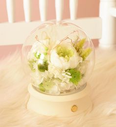 Decorative Figurines Beautiful LED Light Music Bluetooth Speaker Real Touch Flower Preserved Austin Rose In Glass Ball