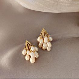 Dangle Earrings S925 Silver Needle Real Gold Plating French Baroque Natural Freshwater Pearl Fashion Wild Women