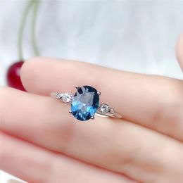 Cluster Rings LeeChee Natural Topaz Ring 6 8MM London Blue Fine Jewellery For Women Wedding Engagement Gift Real 925 Sterling Silver