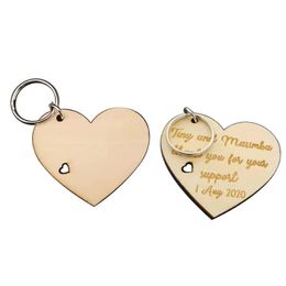 Diy Wooden Keychain Pendant Creative Heart Shaped Key Chain Luggage Decoration Keyring Thanksgiving Teachers Day Gift