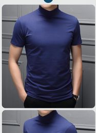 Men's T-Shirts Spring and summer men's semi-high collar silk cotton short-sleeved thin t-shirt men's pure Colour style high collar 230321