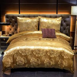 Bedding Sets Jacquard Duvet Cover Set Soft Satin Silky Down Pillowcase With Zipper Seal Gold Medium Size Double Bed