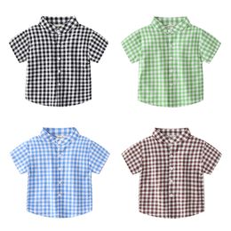 Kids Shirts Plaid Fashion Boys Shirts Stand Collar Toddler Summer Outfits Children Tops Kids Clothes 230321