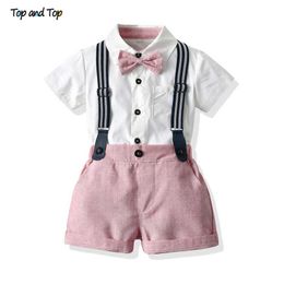 Clothing Sets Top and Top Toddler Boys Clothing Set Newborn Gentleman Suit Short Sleeve Bowtie ShirtSuspender Shorts Casual Baby Boy Clothes Z0321