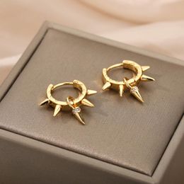 Hoop Earrings & Huggie Zircon For Women Gold Silver Color Stainless Steel Female Round Earring Fashion Wedding Ear Jewelry BrincosHoop