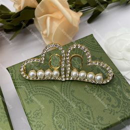 Luxury Diamond Pearl Studs Large Love Letter Earrings Heart Hoop Earring Lovers Gift Jewelry With Box