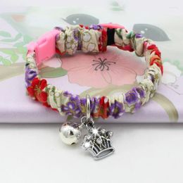 Dog Collars Colour Japanese Printing Flowers Elastic Stretch Adjustment Pet Cat Puppy Collar Alloy Crystal Bell 5pc/lot