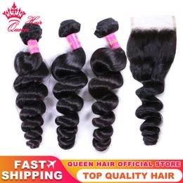 Top Quality Brazilian Loose Wave Bundles With Lace Closure 100% Virgin Human Raw Hair Natural Colour Can Be Dyed Queen Hair Products Free Shipping